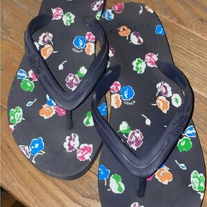 Coach Floral Flip Flops - navy blue Multi